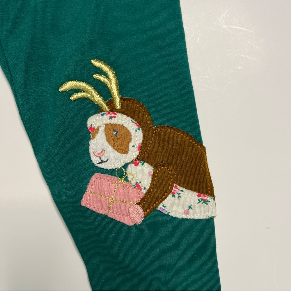 Mini Boden Appliqué Festive Green Mouse Rabbit Guinea Pig Leggings NWT - Picture 4 of 7